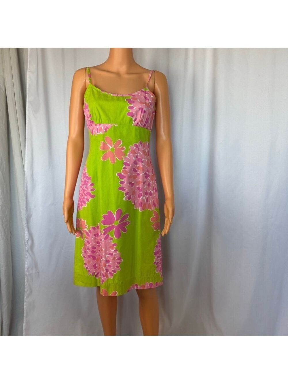 Vintage Lilly Pulitzer Floral Sundress Pink Green Midi Women's 4 Cotton
